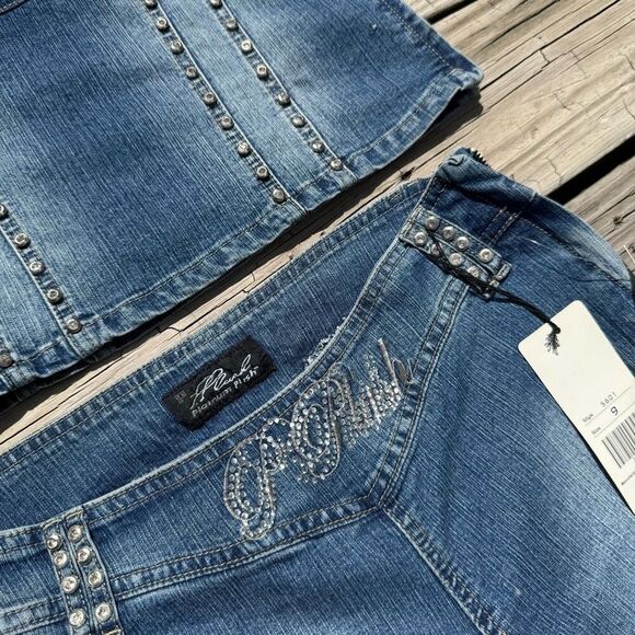 Vintage Y2K Plush Rhinestone 2 Piece Women’s Wide Leg Set Outfit - Picture 4 of 10